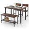 Rustic Brown 4-Piece MDF and Steel Dining Table Set Included Space-Saving Bench and Chairs